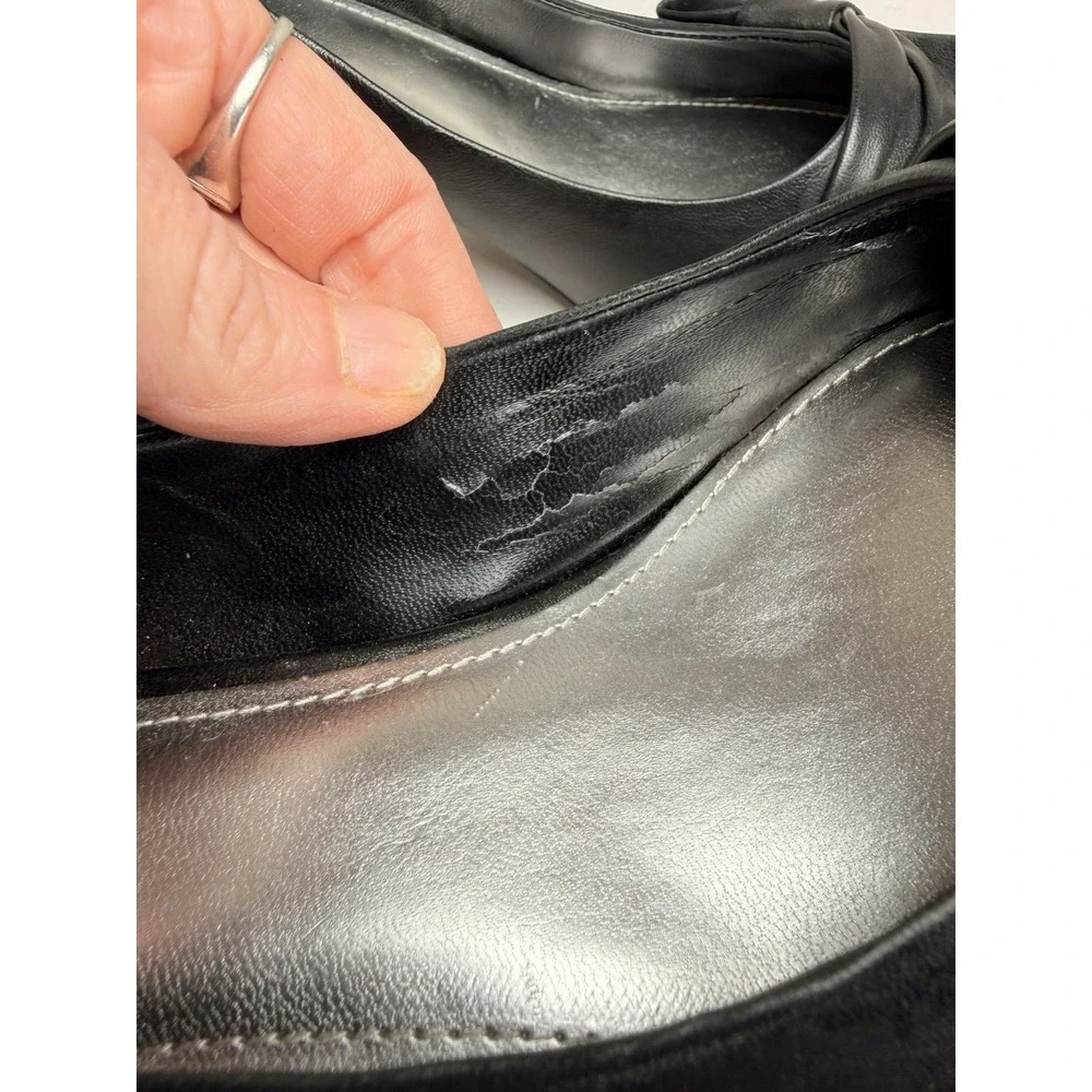 Maripe Mystic 152253 Black Leather Bow Pumps Women's 8M Pointed Toe Kitten Heels